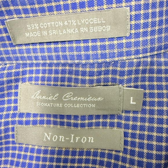 Daniel Cremieux Men’s Blue Tan Checkered Short Sleeve Button Down Shirt L EUC - Picture 2 of 7
